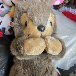 Vintage Brown Begging Bunny Stuffed Plush Animal Realistic Toy 24"Tall